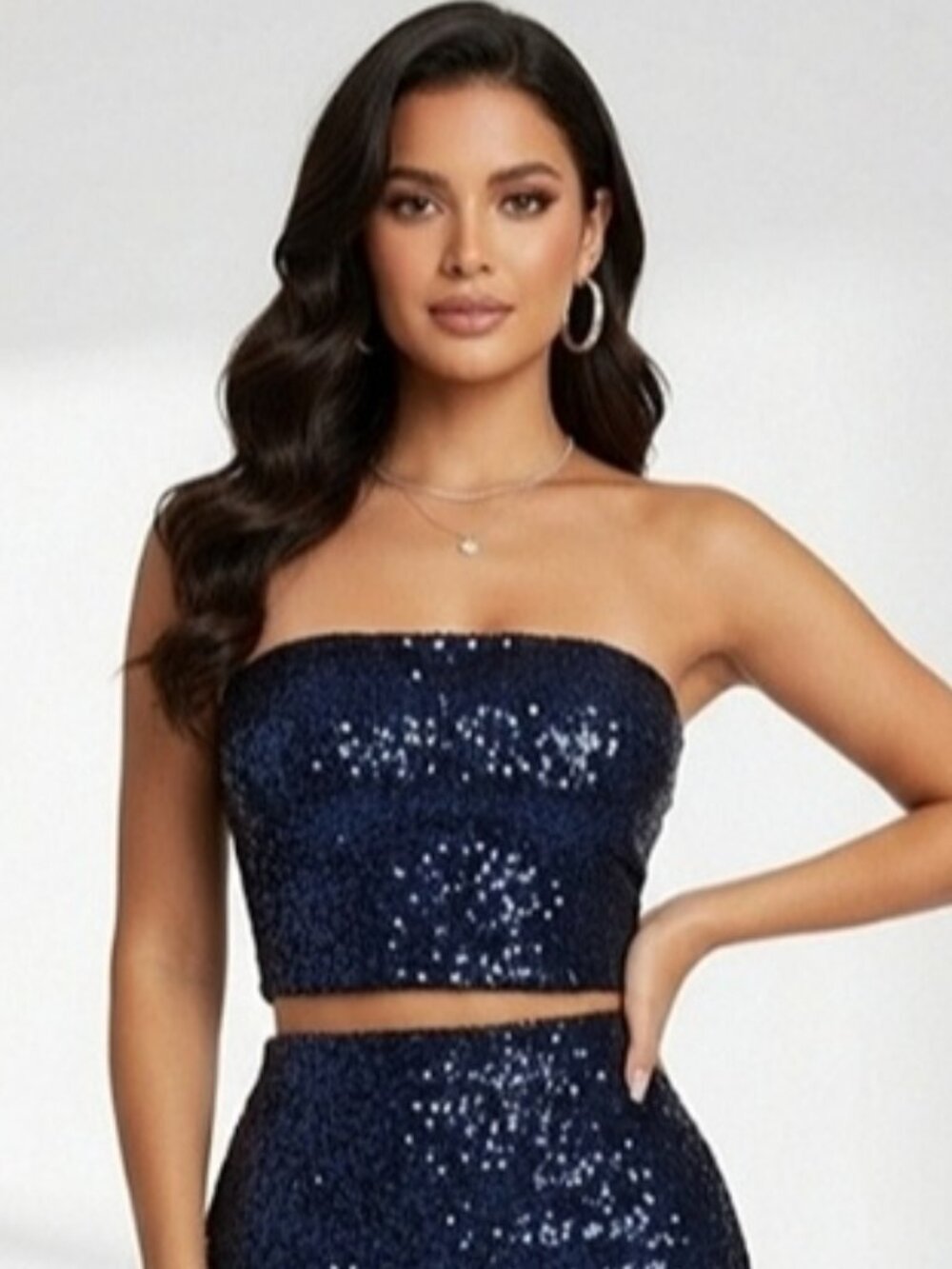Vintage Sequin Show Stopper Indigo Blue Stretch Tube Crop Top